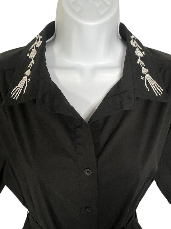 Disturbia Tempora Embroidered Midi Shirt Dress Skeleton Hand Belted Black US 12 - Picture 15 of 16